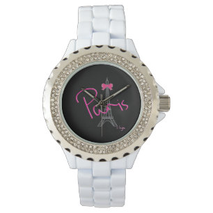Paris Eiffel+tower with pink bow Watch
