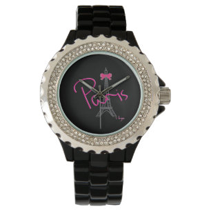 Paris Eiffel+tower with pink bow Watch