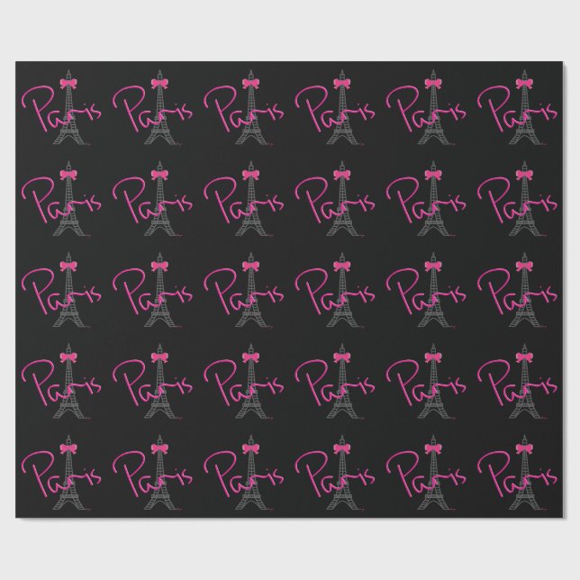 PARIS Eiffel Tower with pink bow Wrapping Paper (Flat)