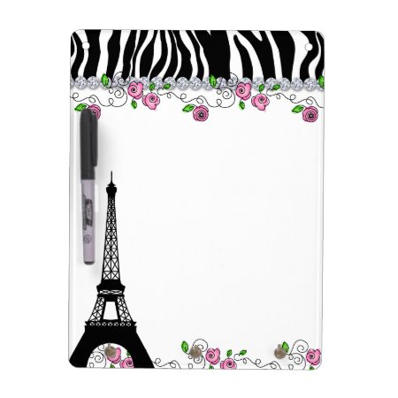 Paris Eiffel Tower Zebra White Board Pink Roses