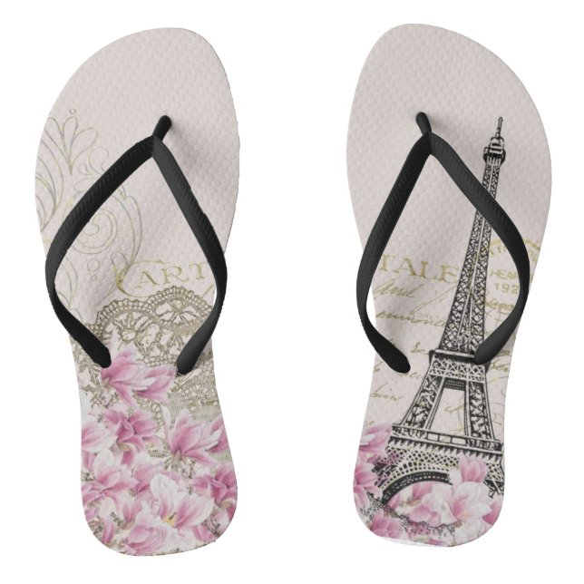 Paris Eiffelturm France, French Vintage Ephemera Flip Flops (Footbed)