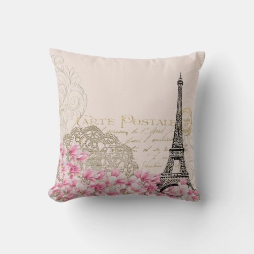 Paris Eiffelturm France French Vintage Ephemera Throw Pillow