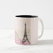 Paris Eiffelturm France, French Vintage Ephemera Two-Tone Coffee Mug (Front Right)