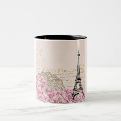 Paris Eiffelturm France French Vintage Ephemera Two_Tone Coffee Mug