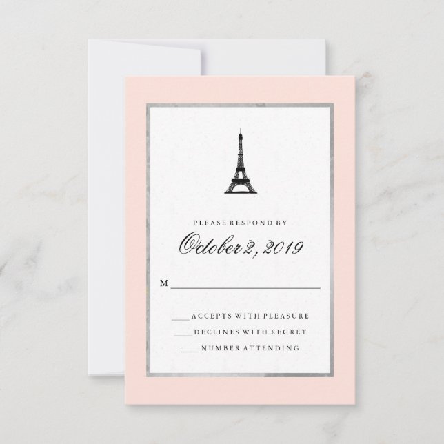 Paris Elegance Blush Pink Silver and Black RSVP (Front)
