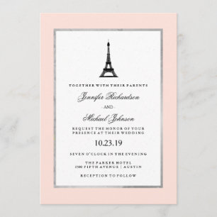 Paris Elegance Blush Pink Silver and Black Wedding Invitation