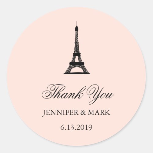 Paris Elegance Blush Pink Wedding Thank You Classic Round Sticker