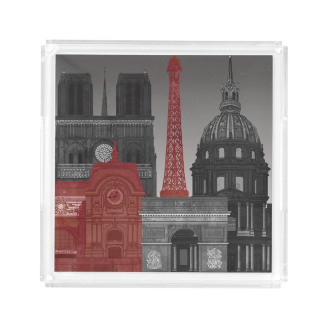 Paris Elevations by Night - Red Acrylic Tray (Front)