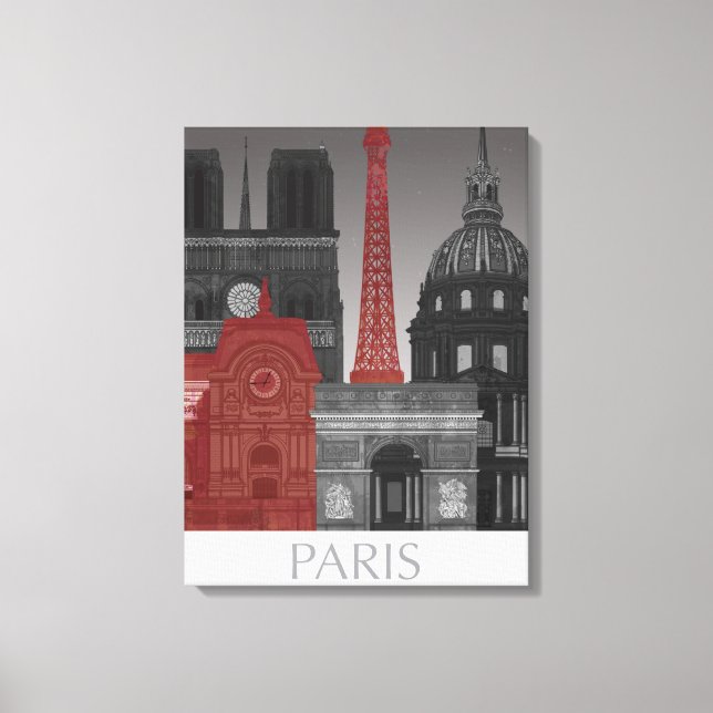 Paris Elevations by Night - Red Canvas Print (Front)