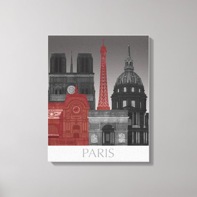Paris Elevations by Night - Red Canvas Print (Front)