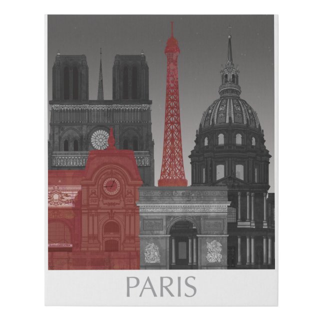 Paris Elevations by Night - Red Faux Canvas Print (Front)