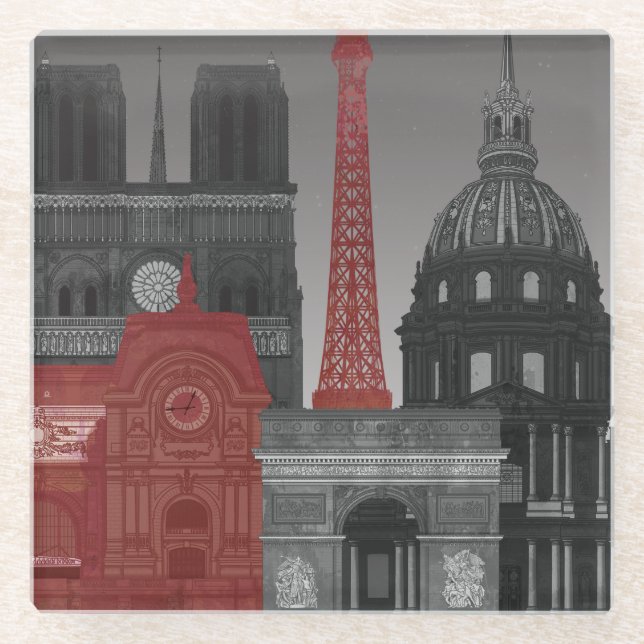 Paris Elevations by Night - Red Glass Coaster (Front)