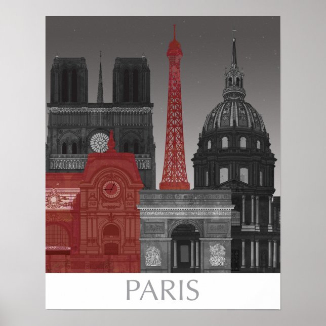 Paris Elevations by Night - Red Poster (Front)