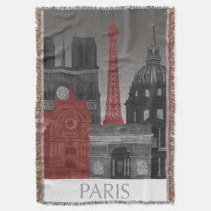 Paris Elevations by Night - Red Throw Blanket