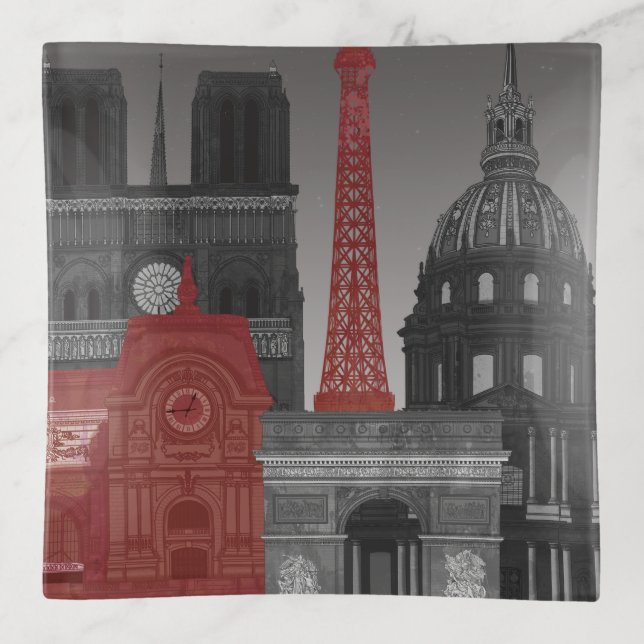Paris Elevations by Night - Red Trinket Tray (Front)