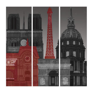 Paris Elevations by Night - Red Triptych