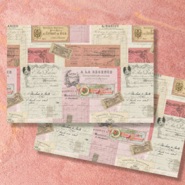 Paris Ephemera French Vintage Pink Beige Decoupage Tissue Paper