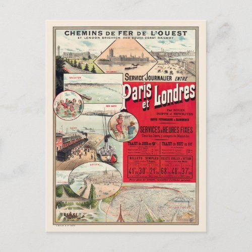 Paris et Londres Vintage Poster 1890 Postcard