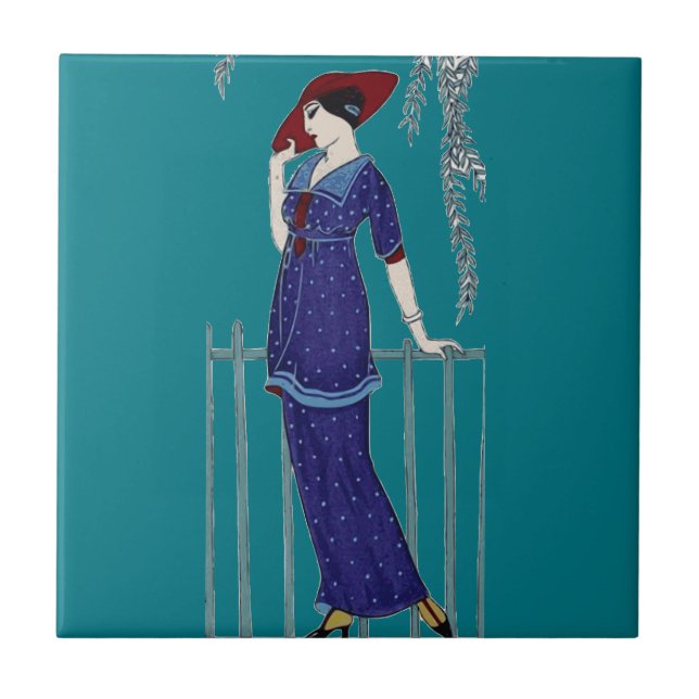 Paris fashion 1920s elegant lady ceramic tile (Front)