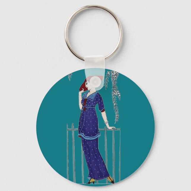 Paris fashion 1920s elegant lady keychain (Front)