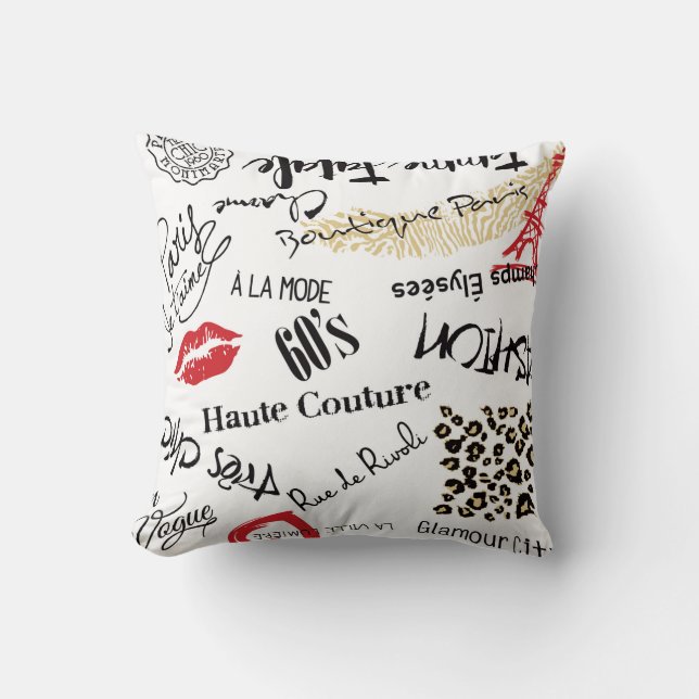 Paris fashion and glamor seamless pattern throw pillow (Front)