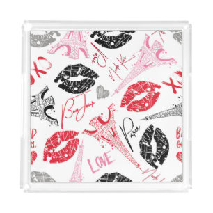 Paris fashion, calligraphic Eiffel Tower pattern. Acrylic Tray