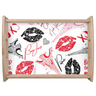 Paris fashion, calligraphic Eiffel Tower pattern. Serving Tray
