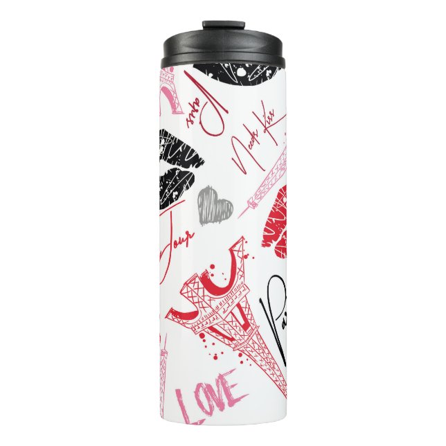 Paris fashion, calligraphic Eiffel Tower pattern. Thermal Tumbler (Front)