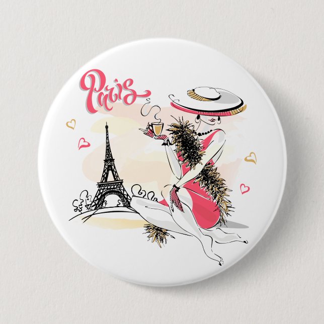 Paris, Fashion & Coffee Button (Front)