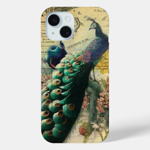 paris fashion girly floral vintage peacock iPhone 15 case