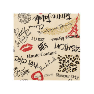 Paris fashion: vintage glamour pattern. wood wall art