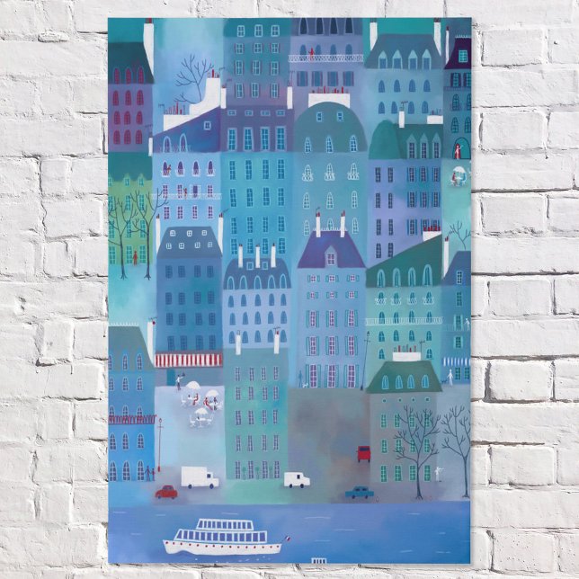 Paris Faux Canvas Print (Paris France blue painting faux canvas print)