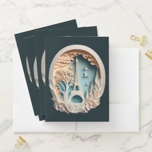 Paris Faux Papercut Style Pocket Folder