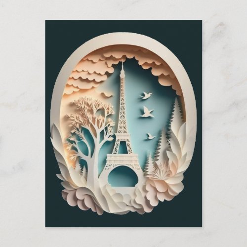 Paris Faux Papercut Style Postcard