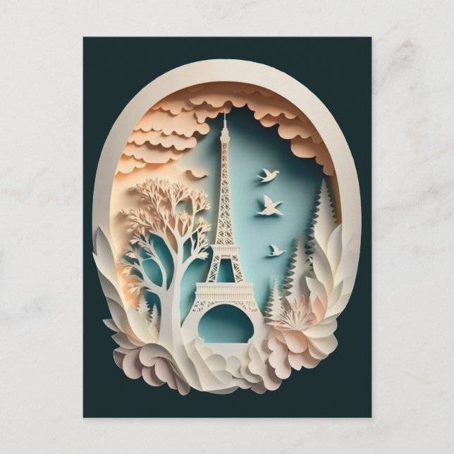 Paris Faux Papercut Style Postcard (Front)