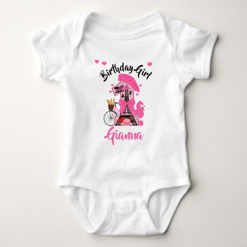 Paris First Birthday Girl Eiffel Tower Baby Bodysuit