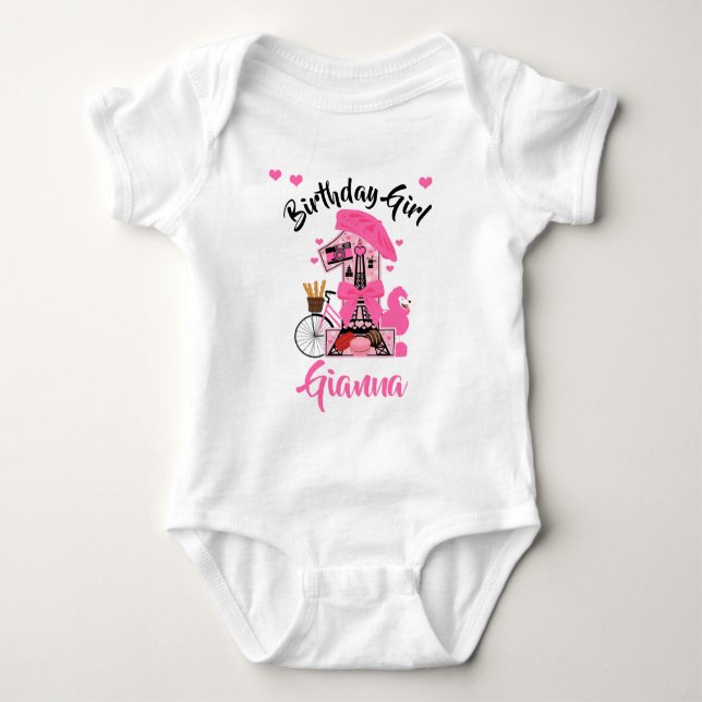 Paris First Birthday Girl Eiffel Tower Baby Bodysuit (Front)