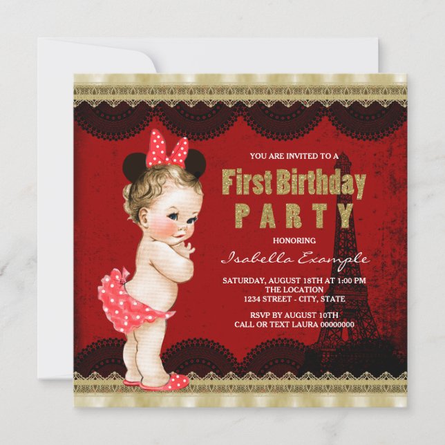 Paris First Birthday Party Invitation (Front)