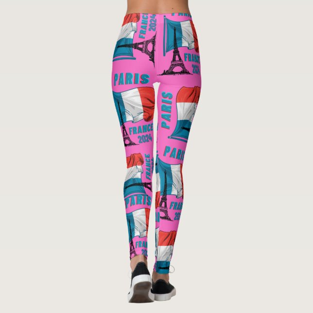 Paris Flag Eiffel Tower Leggings Paris France 2024 (Back)