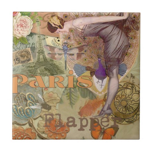 Paris Flapper Art Deco Peacock Vintage Ceramic Tile