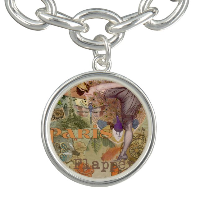 Paris Flapper Art Deco Peacock Vintage Charm Bracelet (Design)