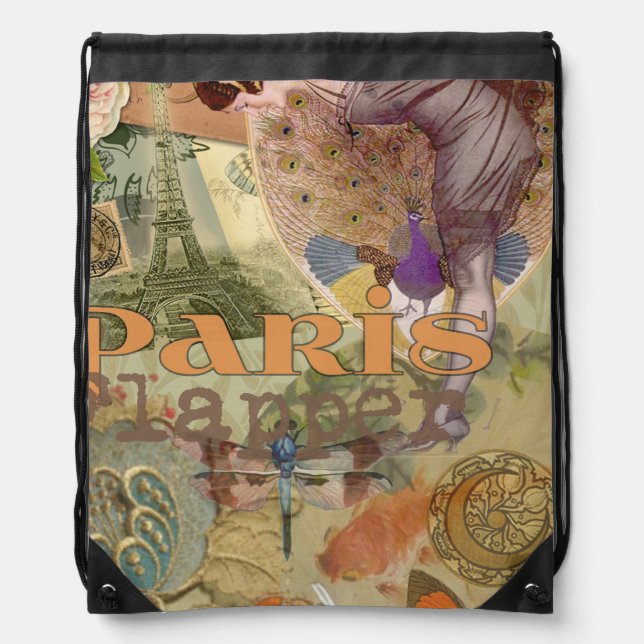 Paris Flapper Art Deco Peacock Vintage Drawstring Bag (Front)