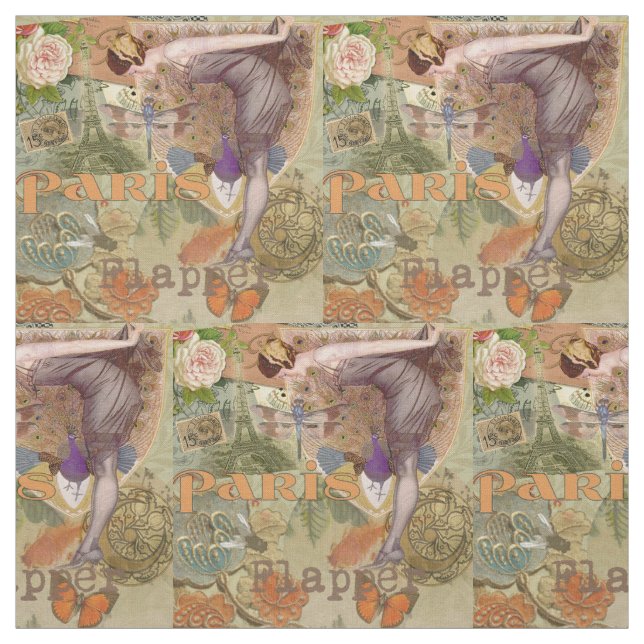 Paris Flapper Art Deco Peacock Vintage Fabric (Swatch)