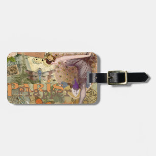Paris Flapper Art Deco Peacock Vintage Luggage Tag