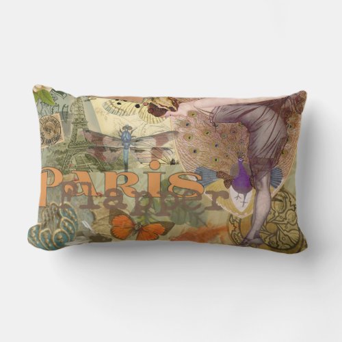 Paris Flapper Art Deco Peacock Vintage Lumbar Pillow