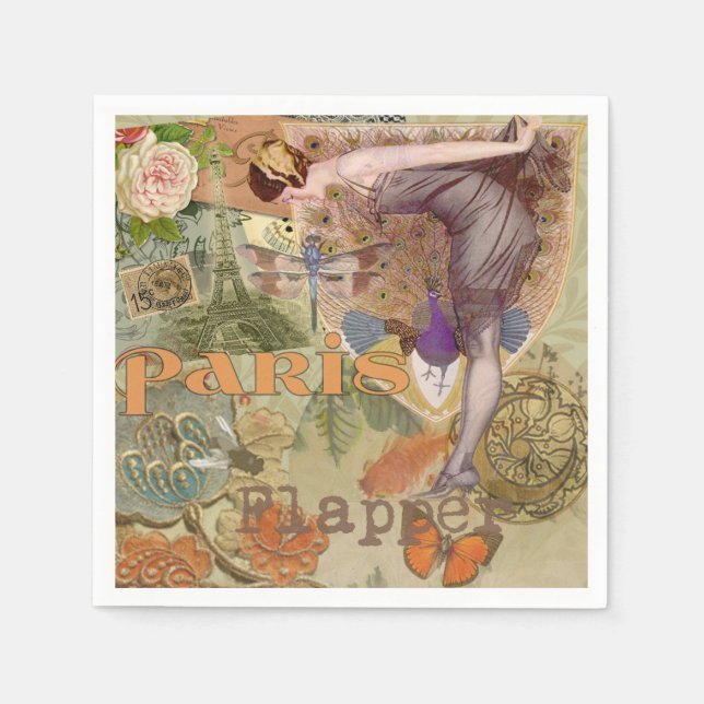 Paris Flapper Art Deco Peacock Vintage Napkins (Front)