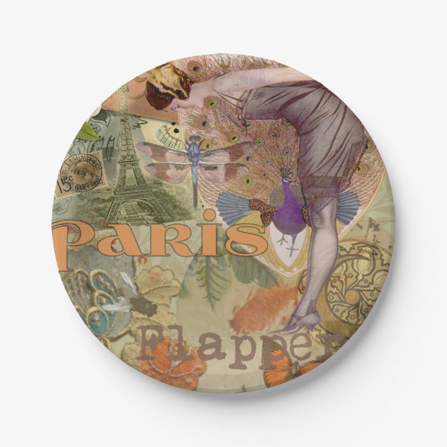Paris Flapper Art Deco Peacock Vintage Paper Plates (Front)