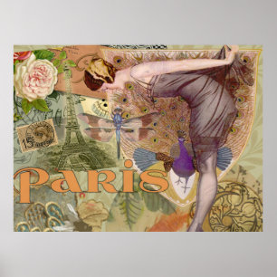 Paris Flapper Art Deco Peacock Vintage Poster