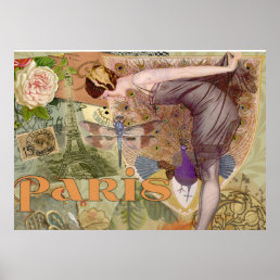 Paris Flapper Art Deco Peacock Vintage Poster
