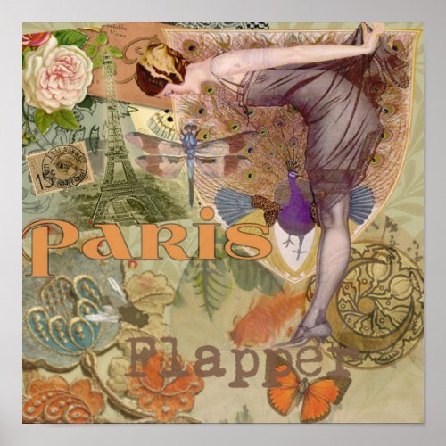 Paris Flapper Art Deco Peacock Vintage Poster